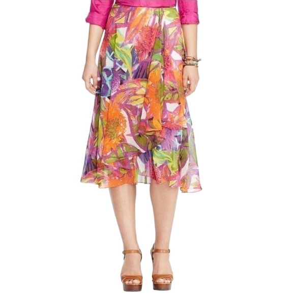 Lauren Ralph Lauren Women’s Petite Multi Floral Lined Wrap Skirt Size 12P - Picture 1 of 15